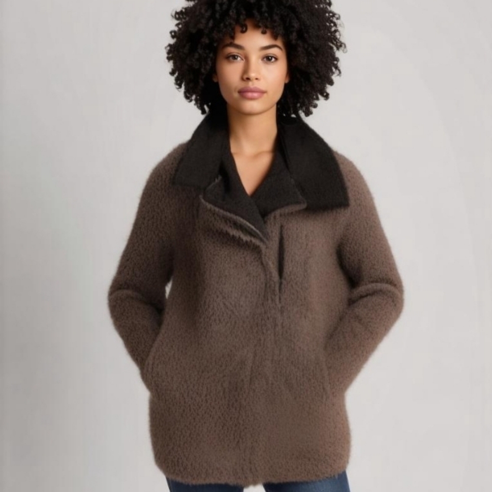 Clements Ribeiro Teddy Knit Wool Blend Grey and Black Jacket